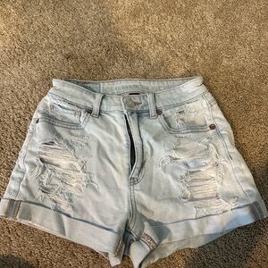 American Eagle Outfitters Blue Distressed Jean Shorts